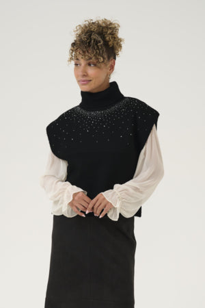 Cream Knit Turtleneck Vest