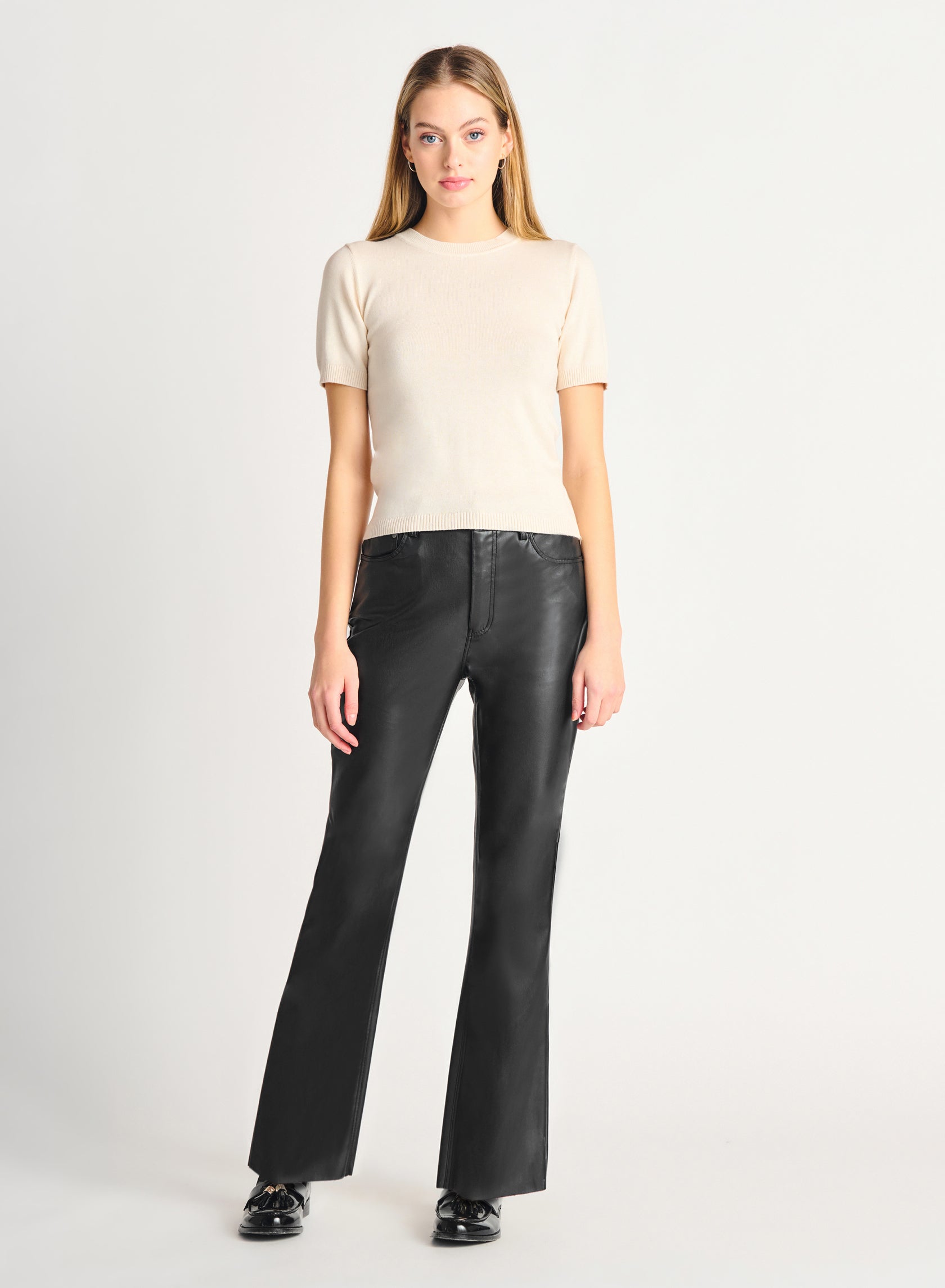 Black Tape Flare Faux Leather Pant