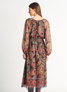 Dex Smocked Detail Midi Print Dress
