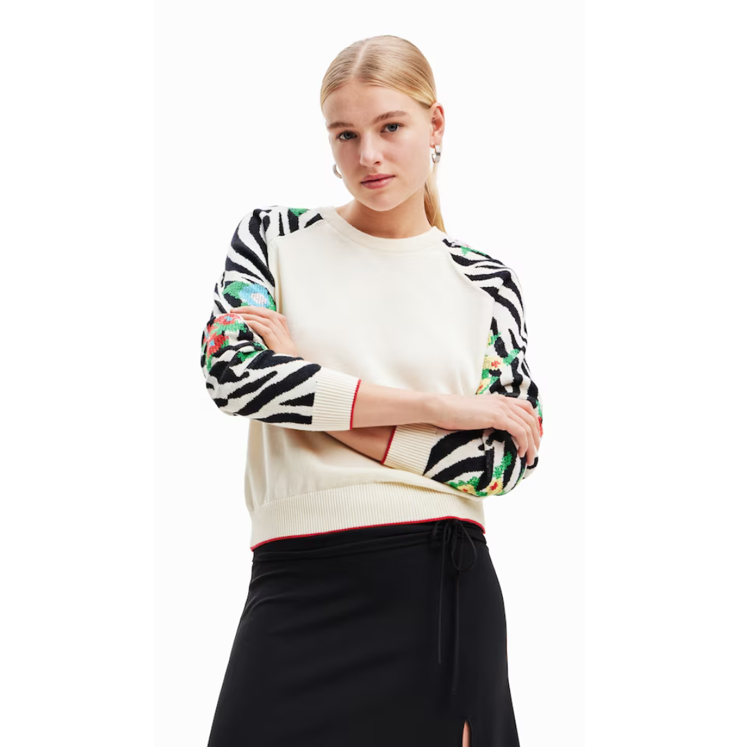 Desigual Zebra Print Sleeve Sweater
