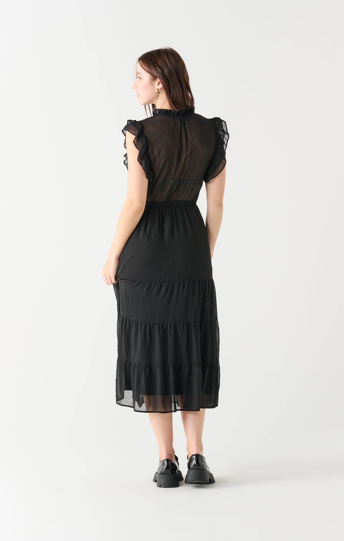 Black Tape Ruffle Sleeve Tiered Maxi Dress