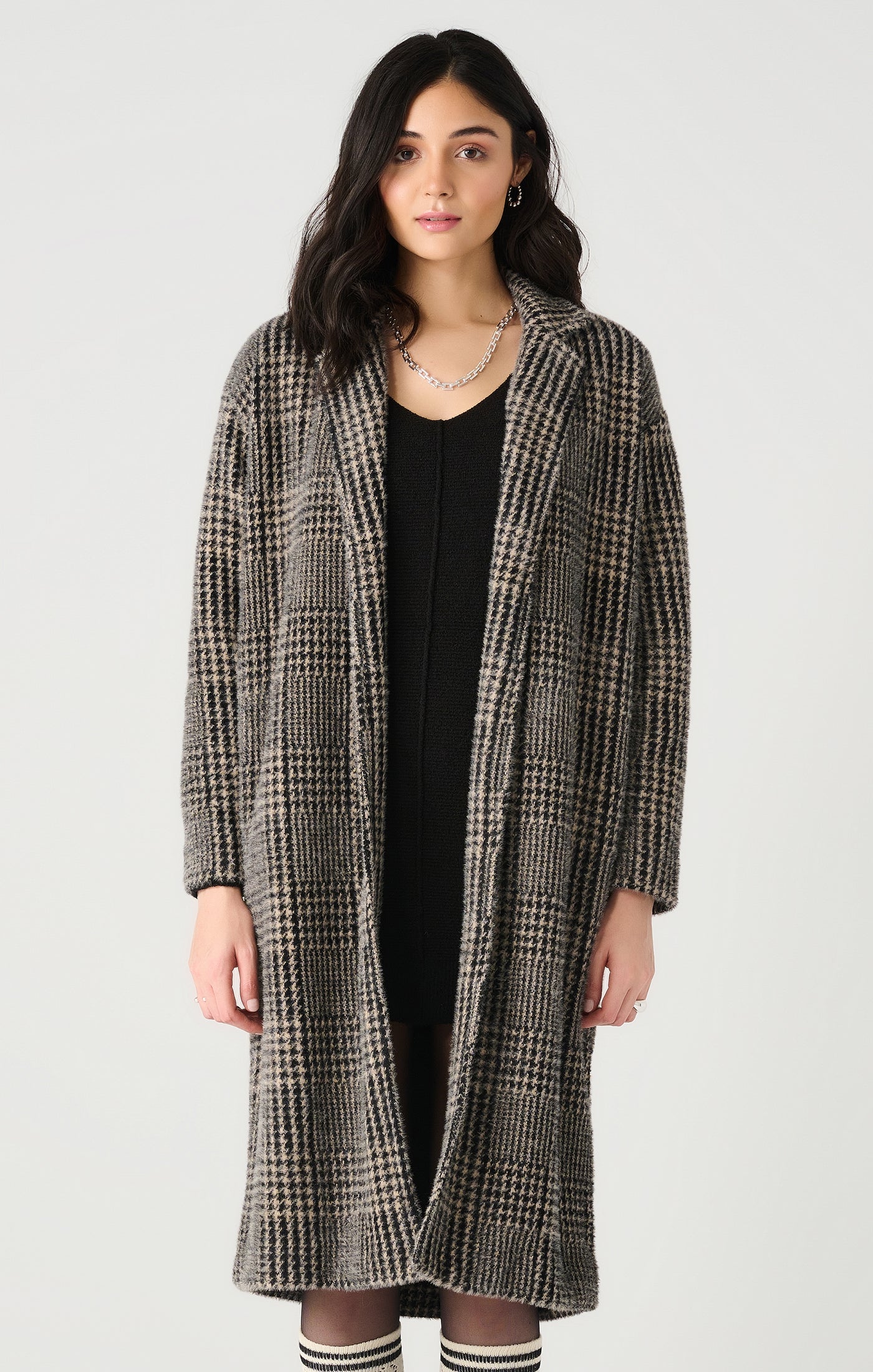 Dex Houndstooth Plaid Knit Coatigan