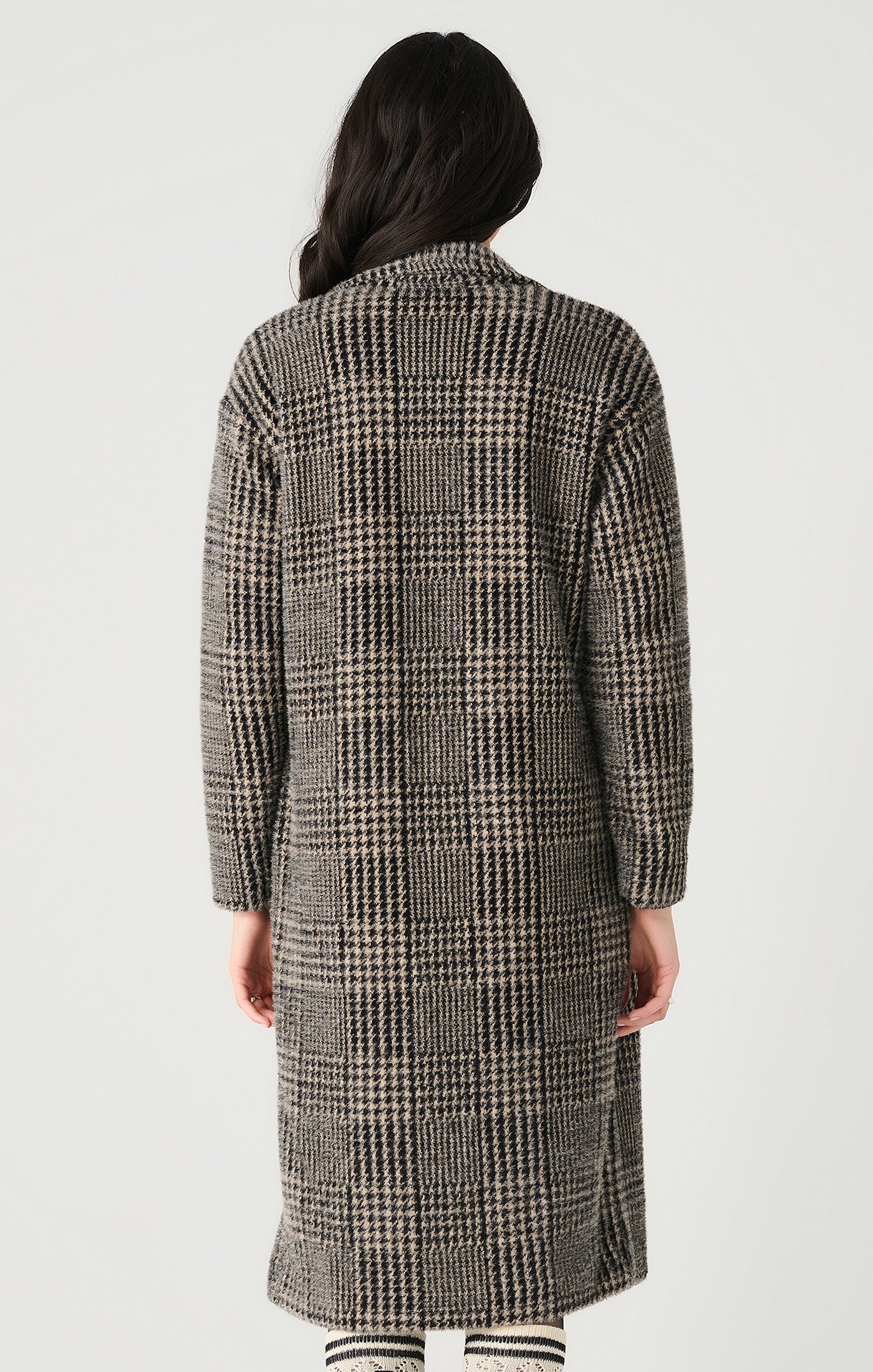 Dex Houndstooth Plaid Knit Coatigan