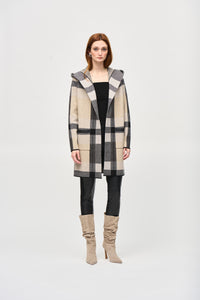 Joseph Ribkoff Plaid Hooded Cardigan