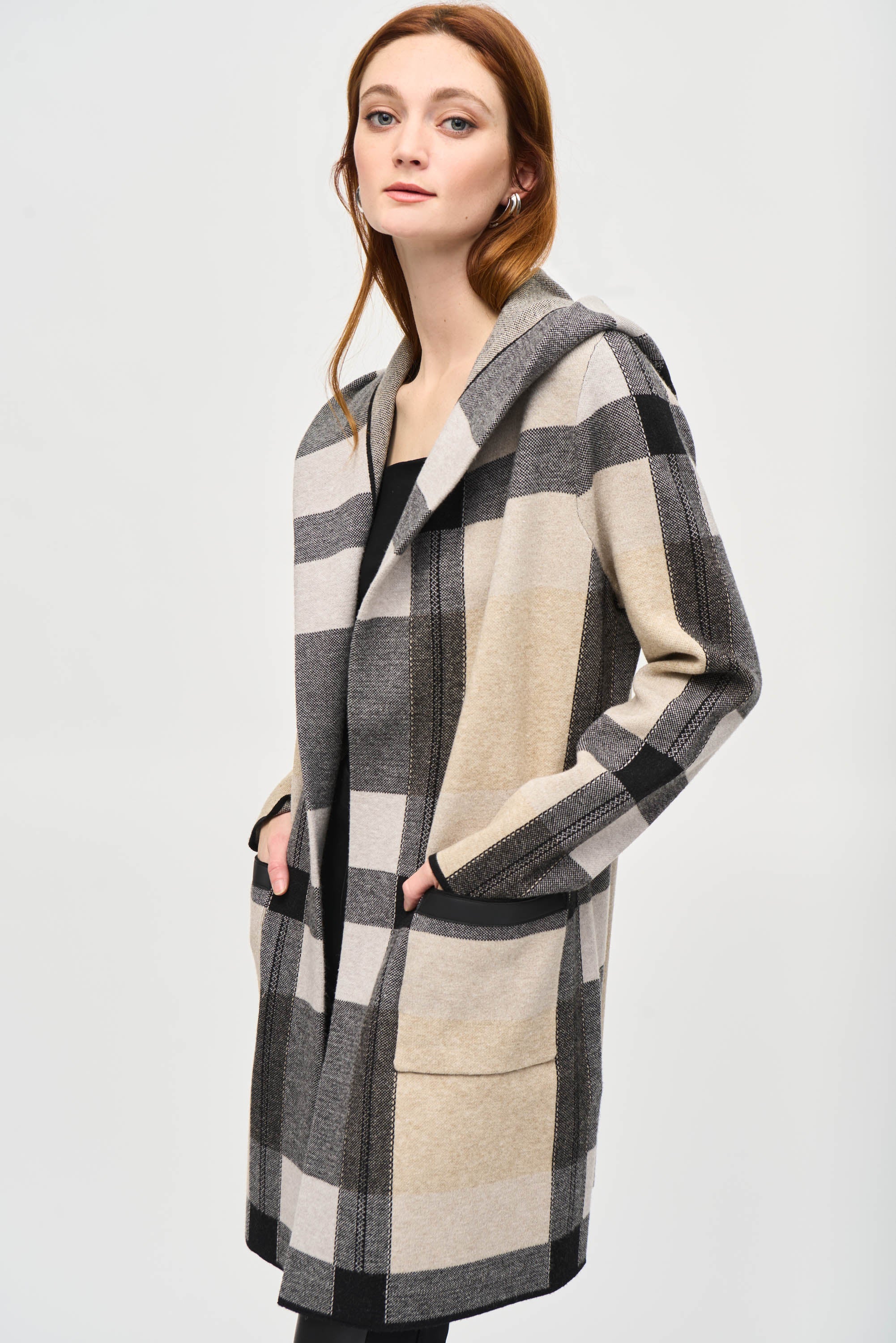 Joseph Ribkoff Plaid Hooded Cardigan