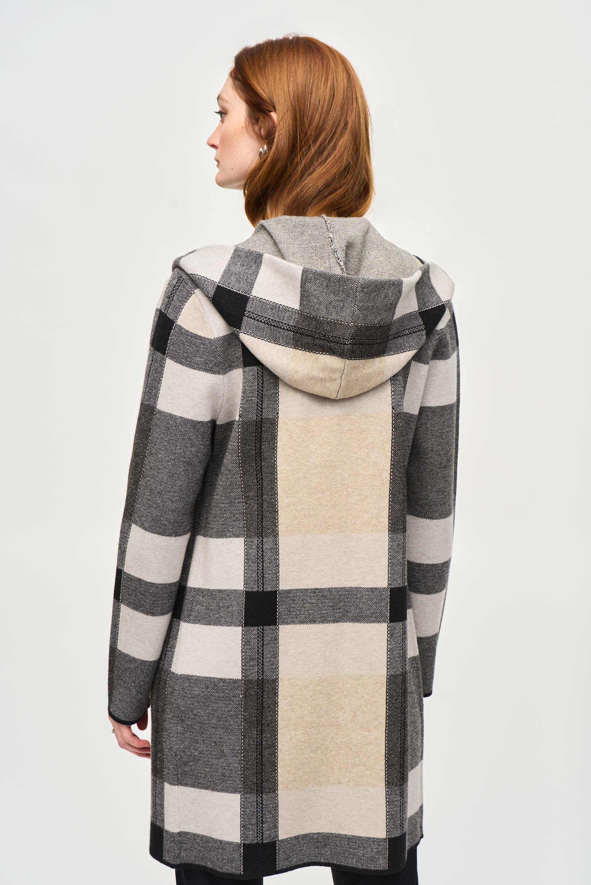 Joseph Ribkoff Plaid Hooded Cardigan