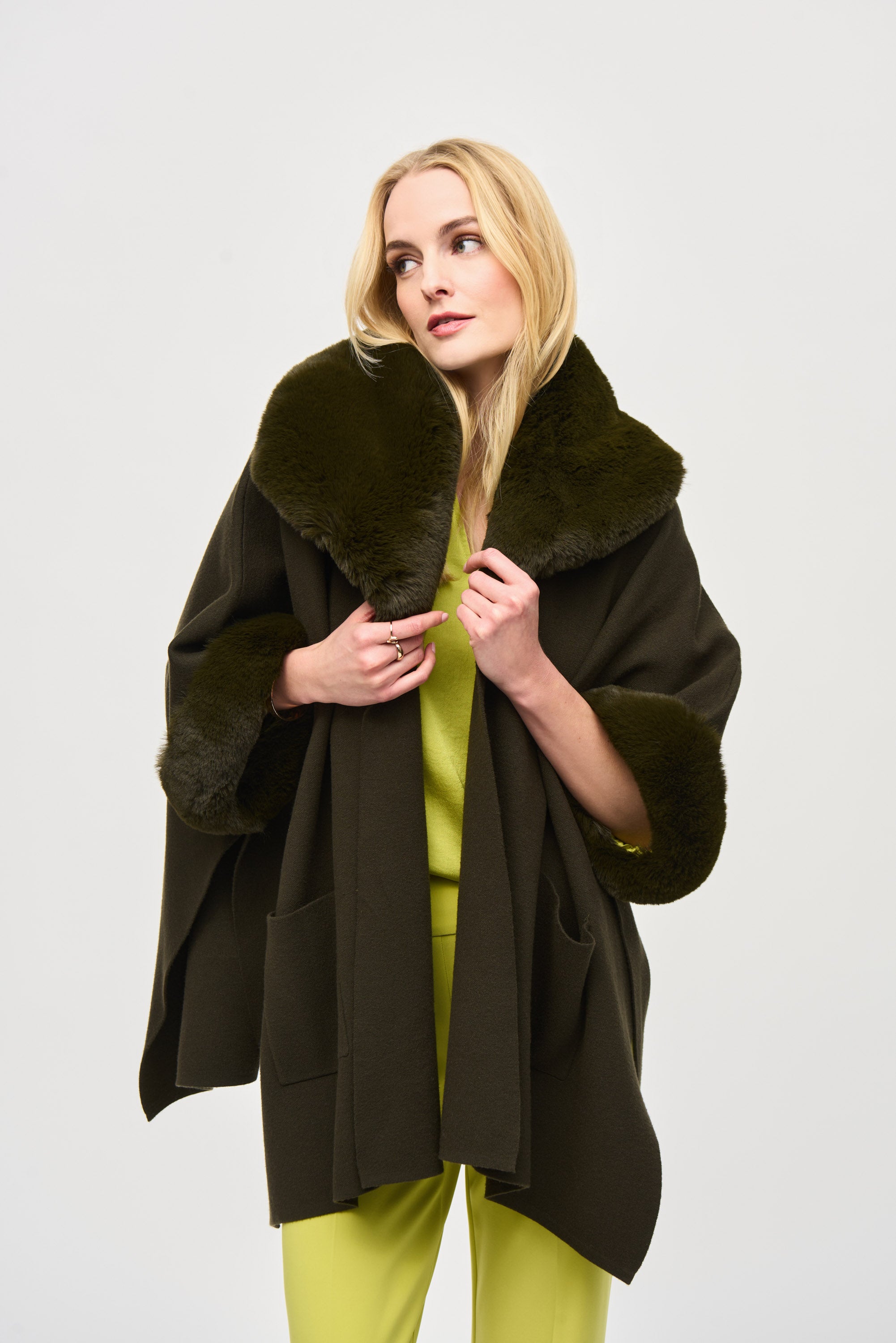 Joseph Ribkoff Cape With Faux Fur Trim