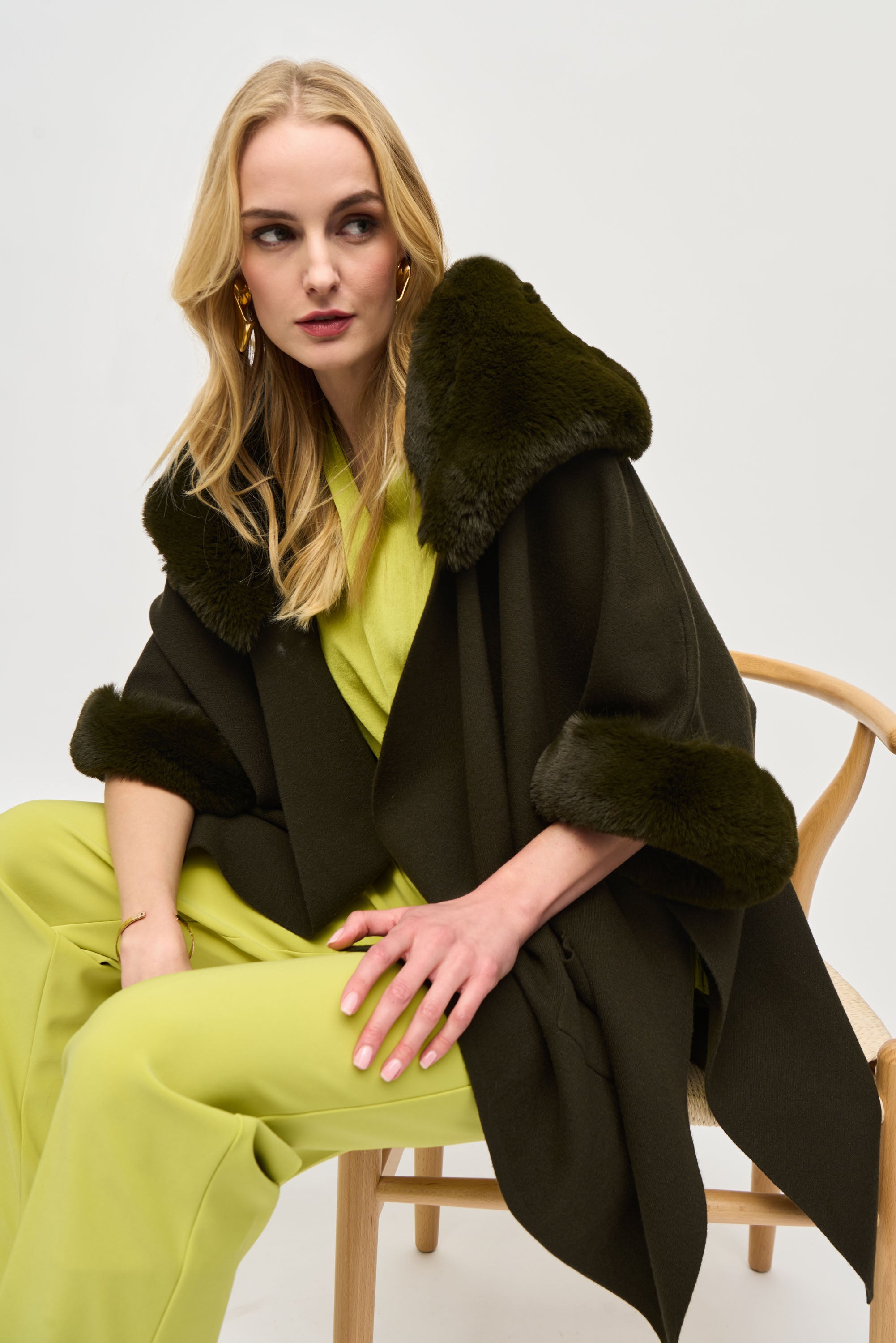 Joseph Ribkoff Cape With Faux Fur Trim