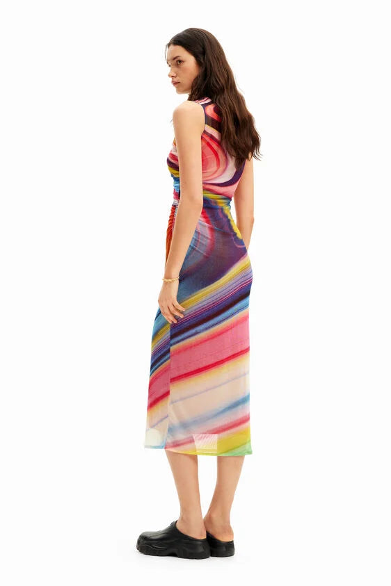 Desigual Swirl Mesh Print Dress
