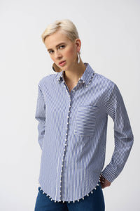 Joseph Ribkoff Pin Stripe Shirt With Pearl Detail