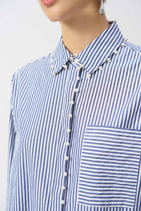 Joseph Ribkoff Pin Stripe Shirt With Pearl Detail