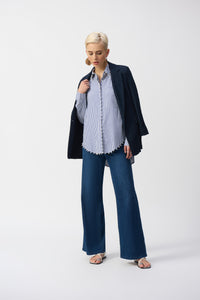 Joseph Ribkoff Pin Stripe Shirt With Pearl Detail