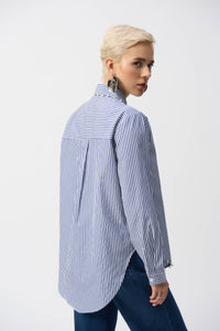 Joseph Ribkoff Pin Stripe Shirt With Pearl Detail