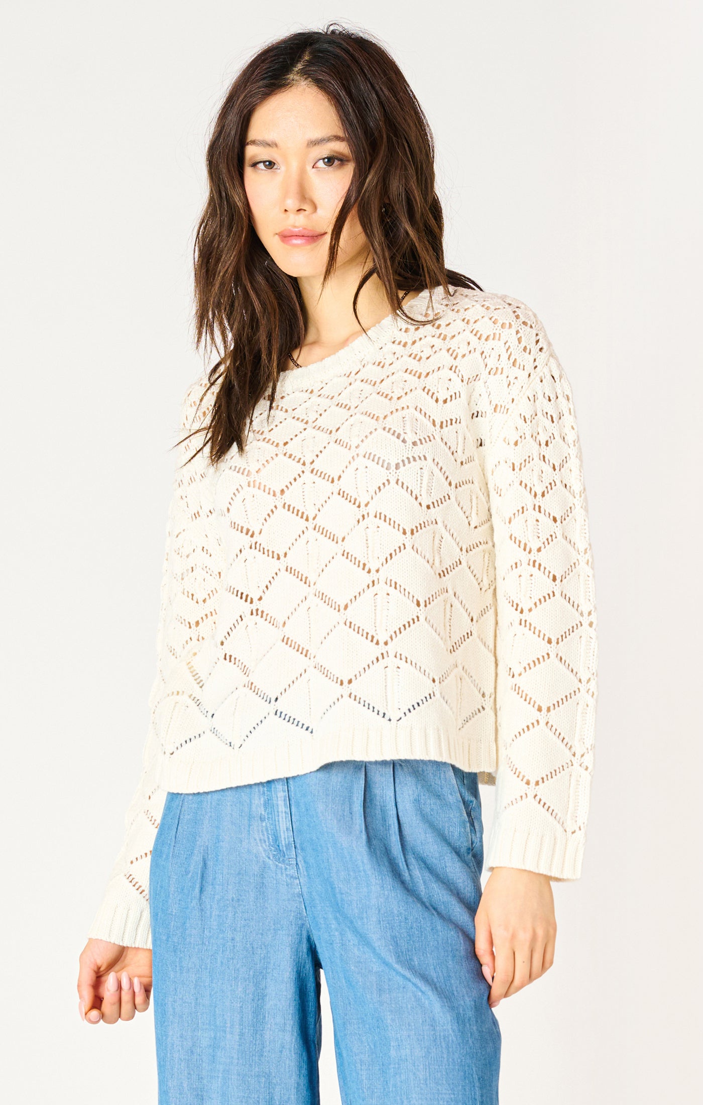 Dex Round Neck Crochet Pullover Sweater