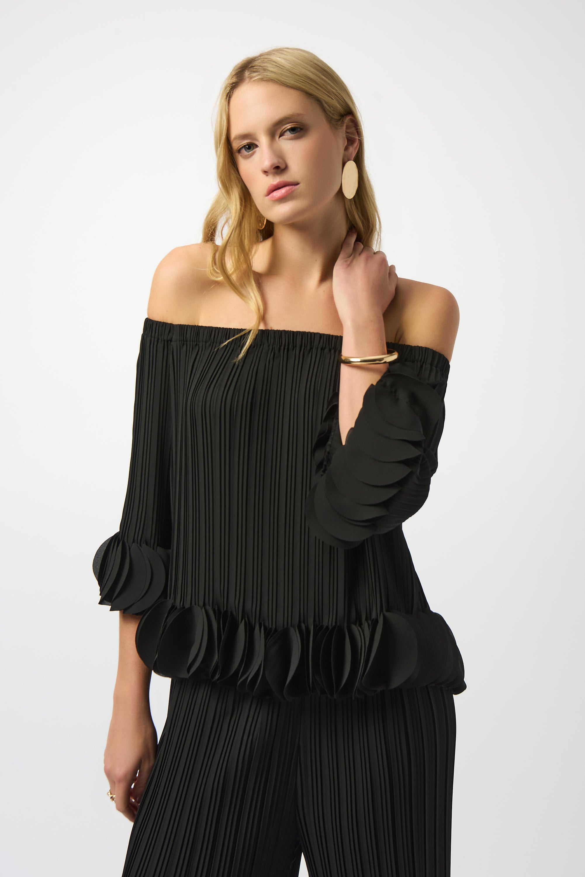 Joseph Ribkoff Pleated Off The Shoulder Blouse