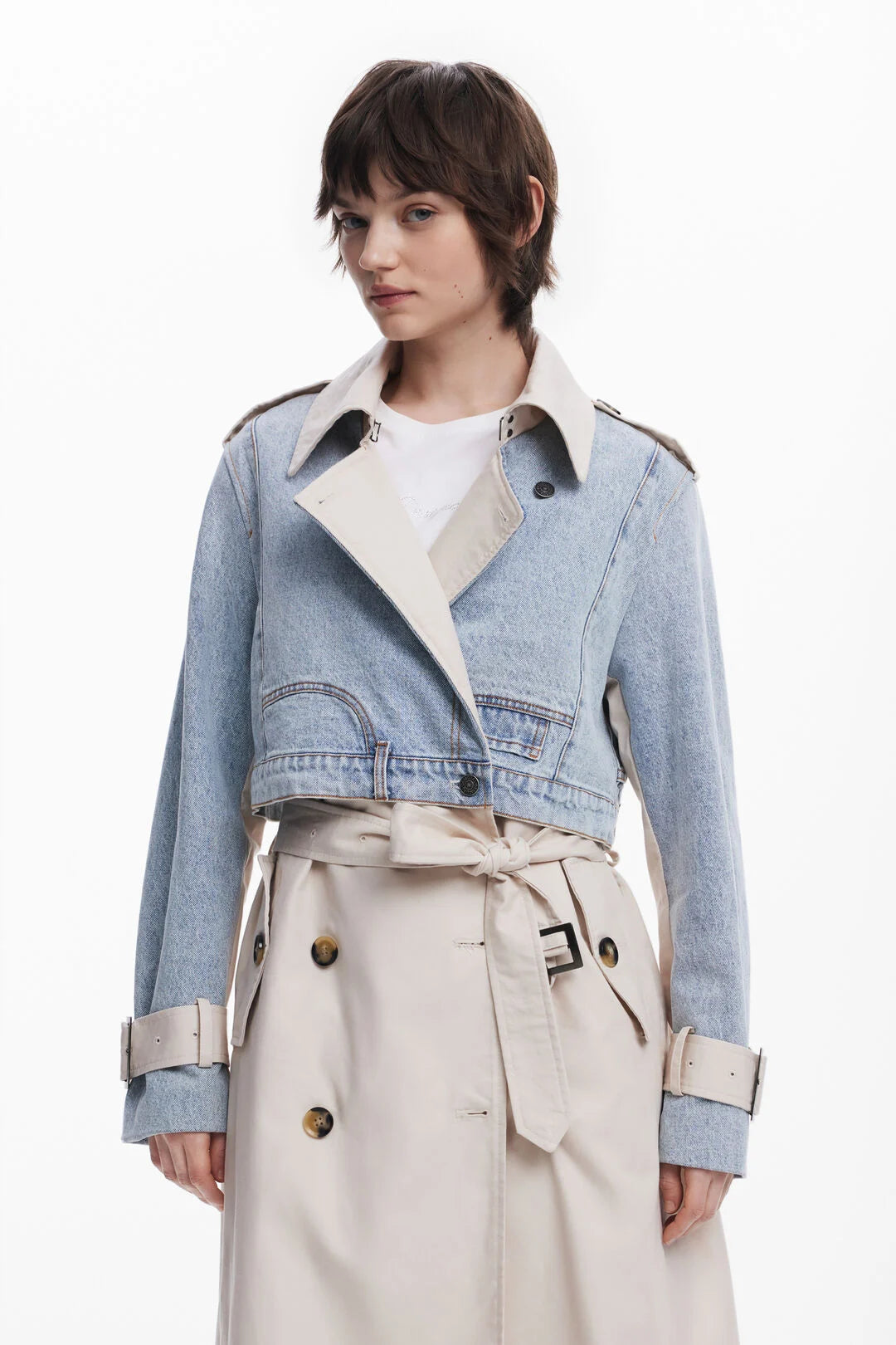 Desigual Denim Novelty Trench Coat