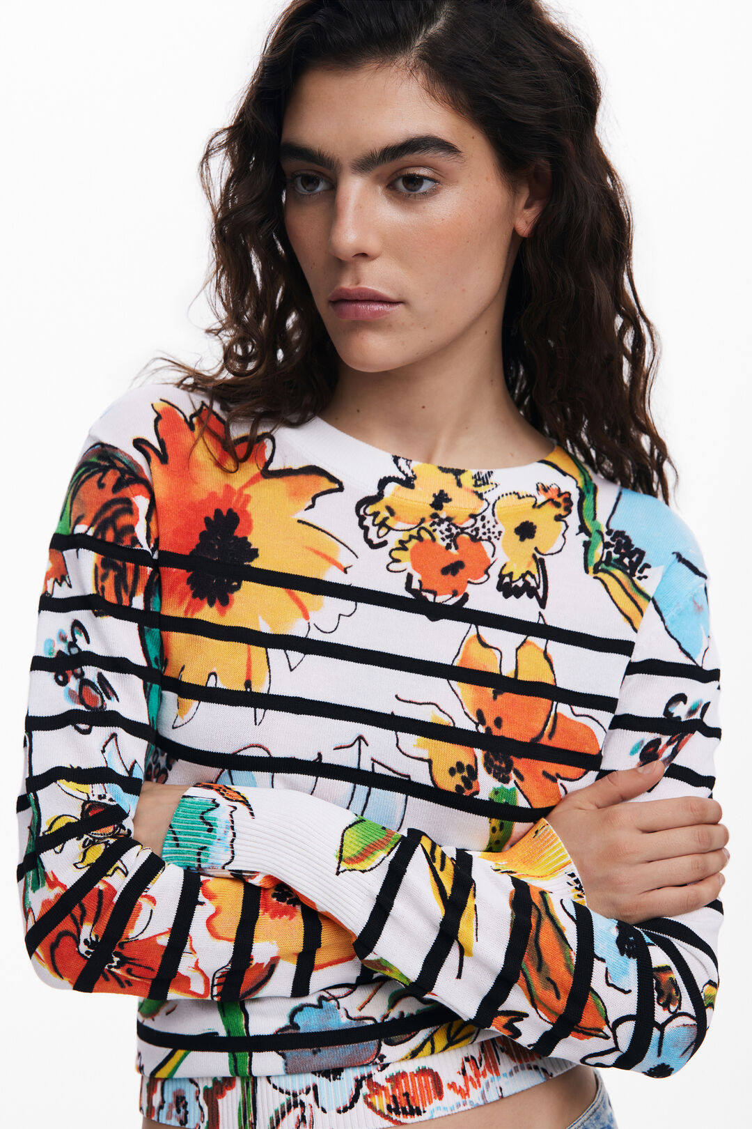 Desigual Floral Stripe Sweater