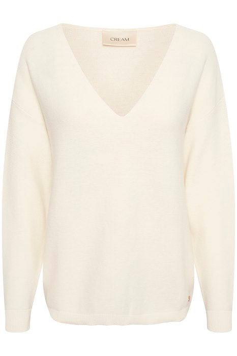 Cream V-Neck Pullover Sweater