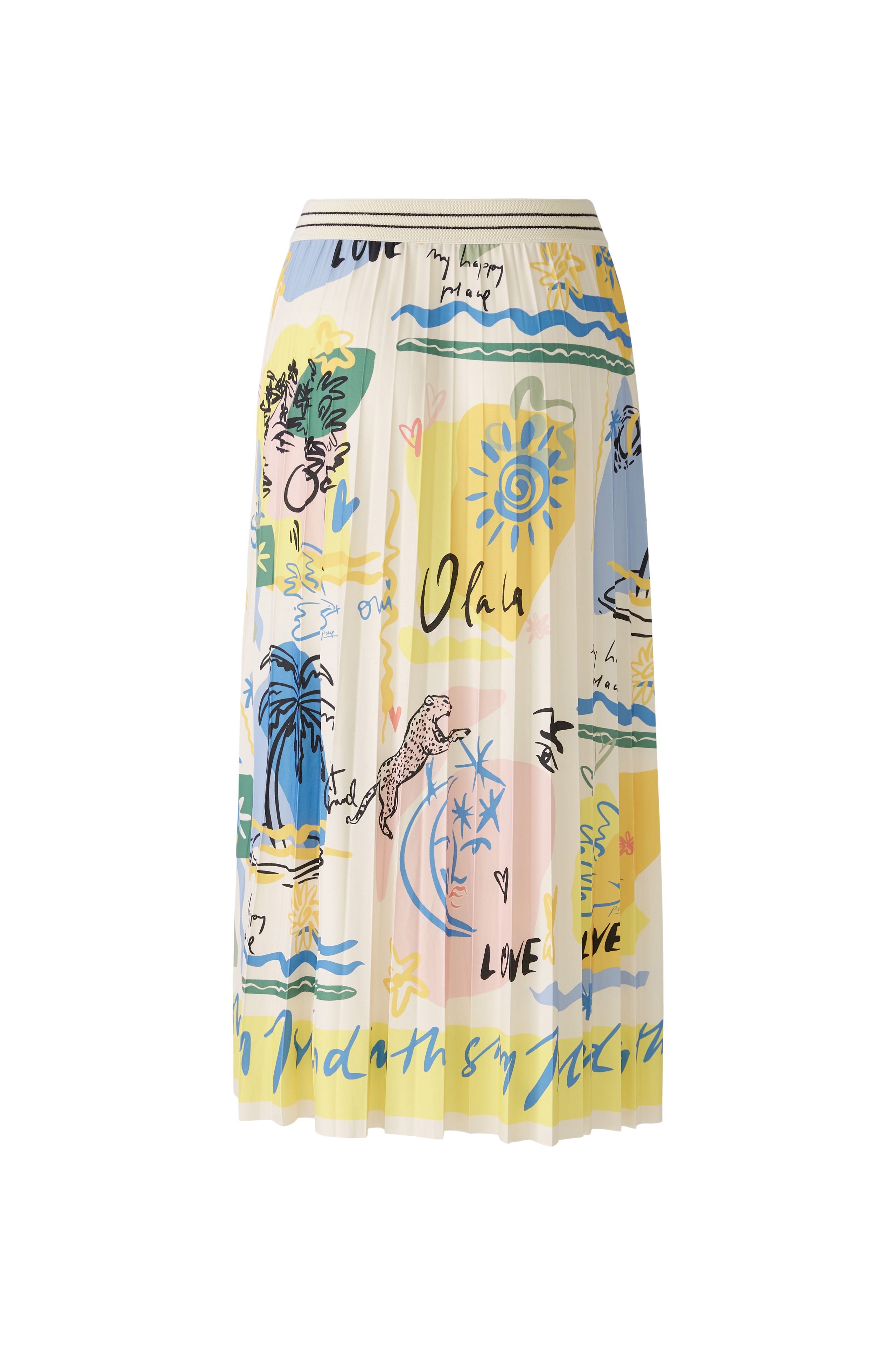 Oui Italian Print Pleated Skirt