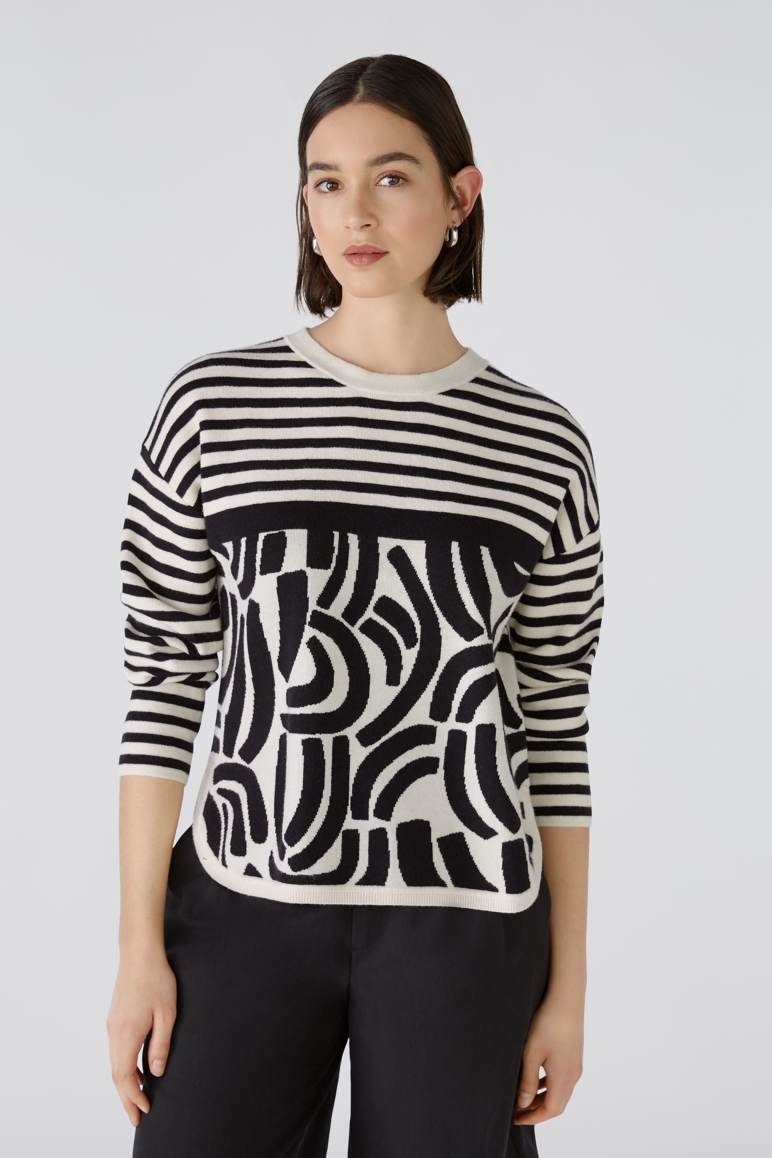 Oui Stripe & Print Novelty Sweater