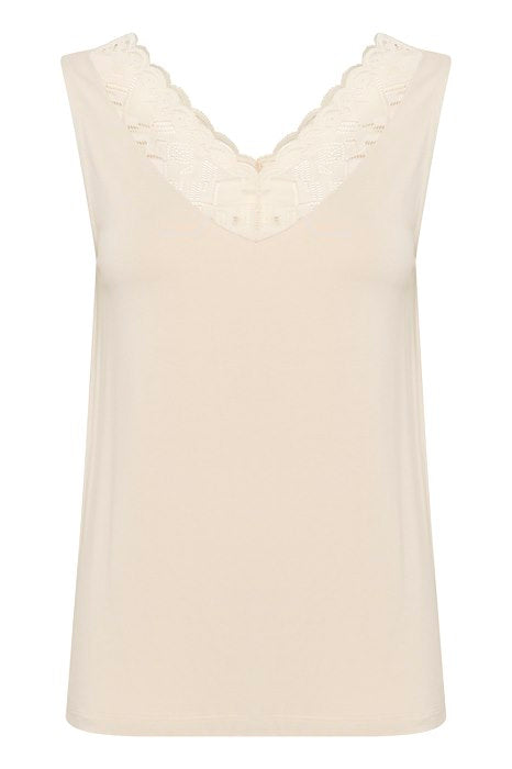 Cream Lace Trim Tank Top