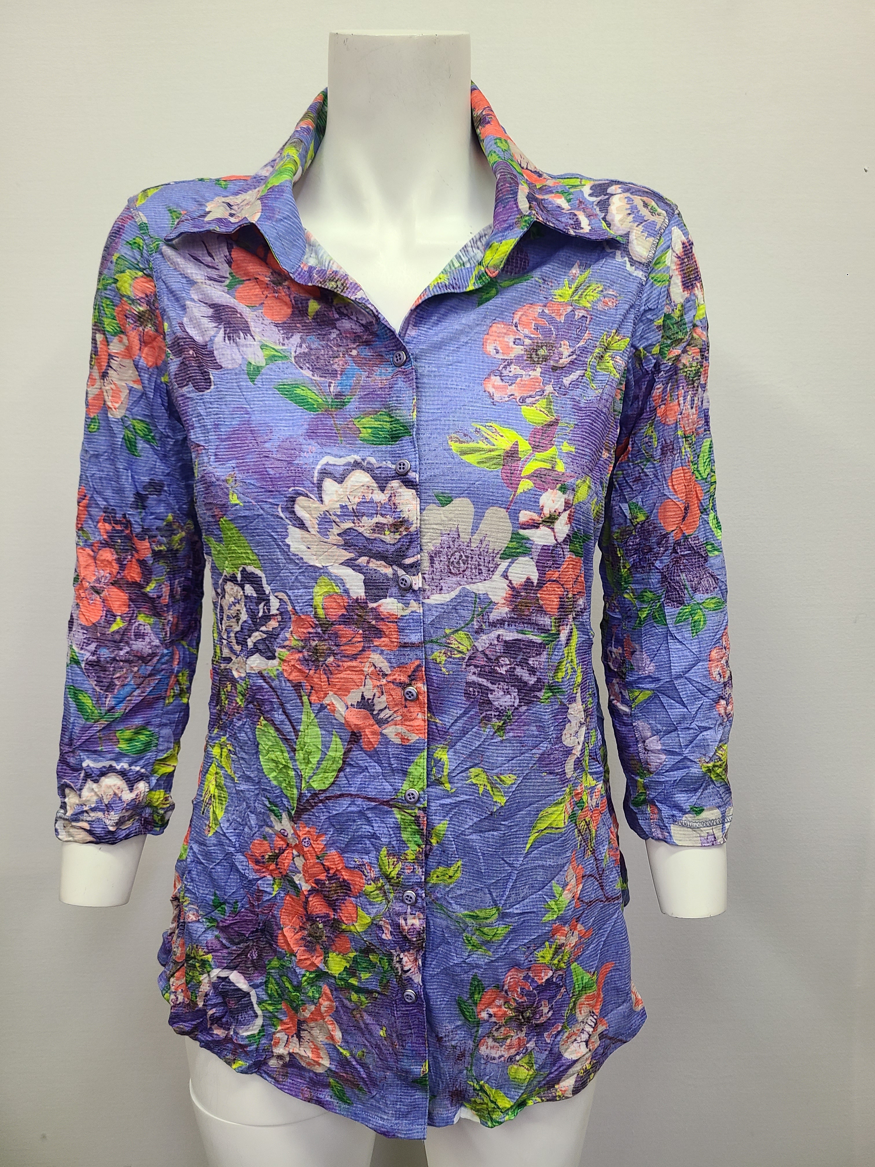 David Cline Floral Print Crinkle Shirt