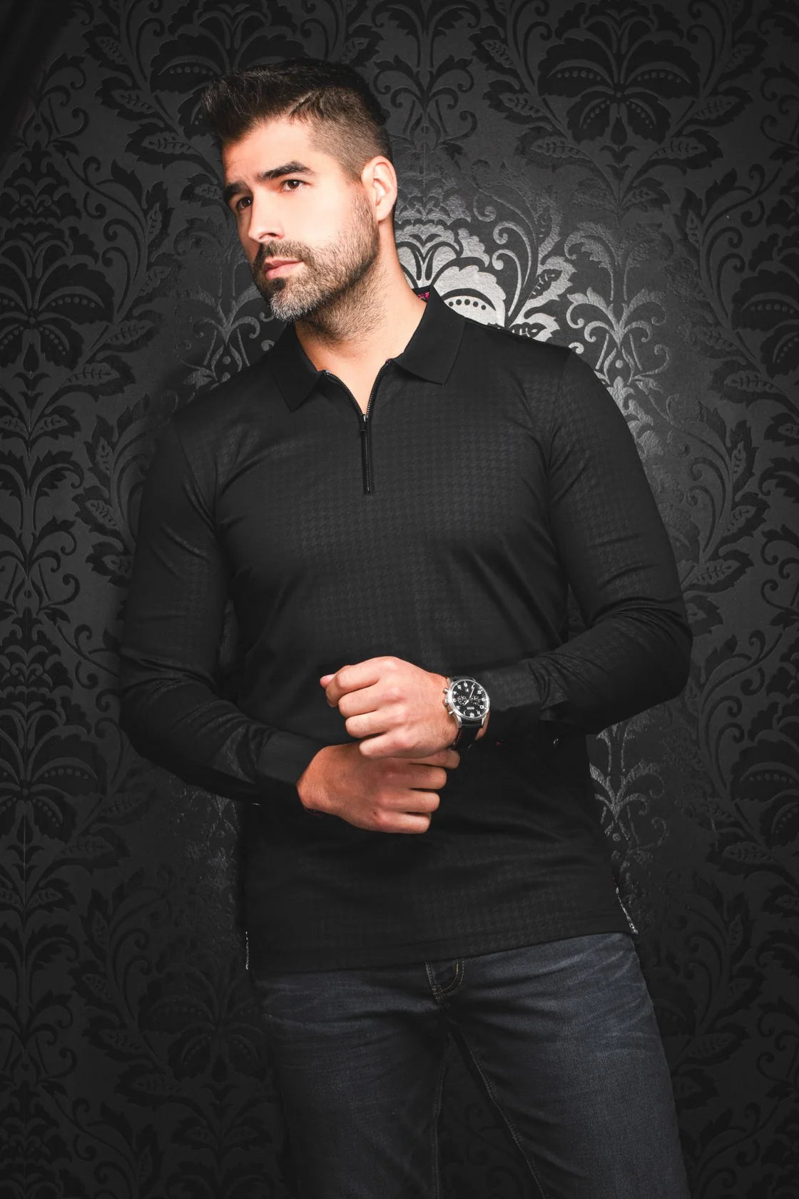 Au Noir Zip Neck Polo Shirt