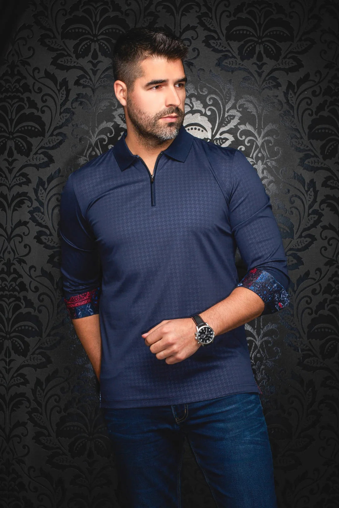 Au Noir Zip Neck Polo Shirt