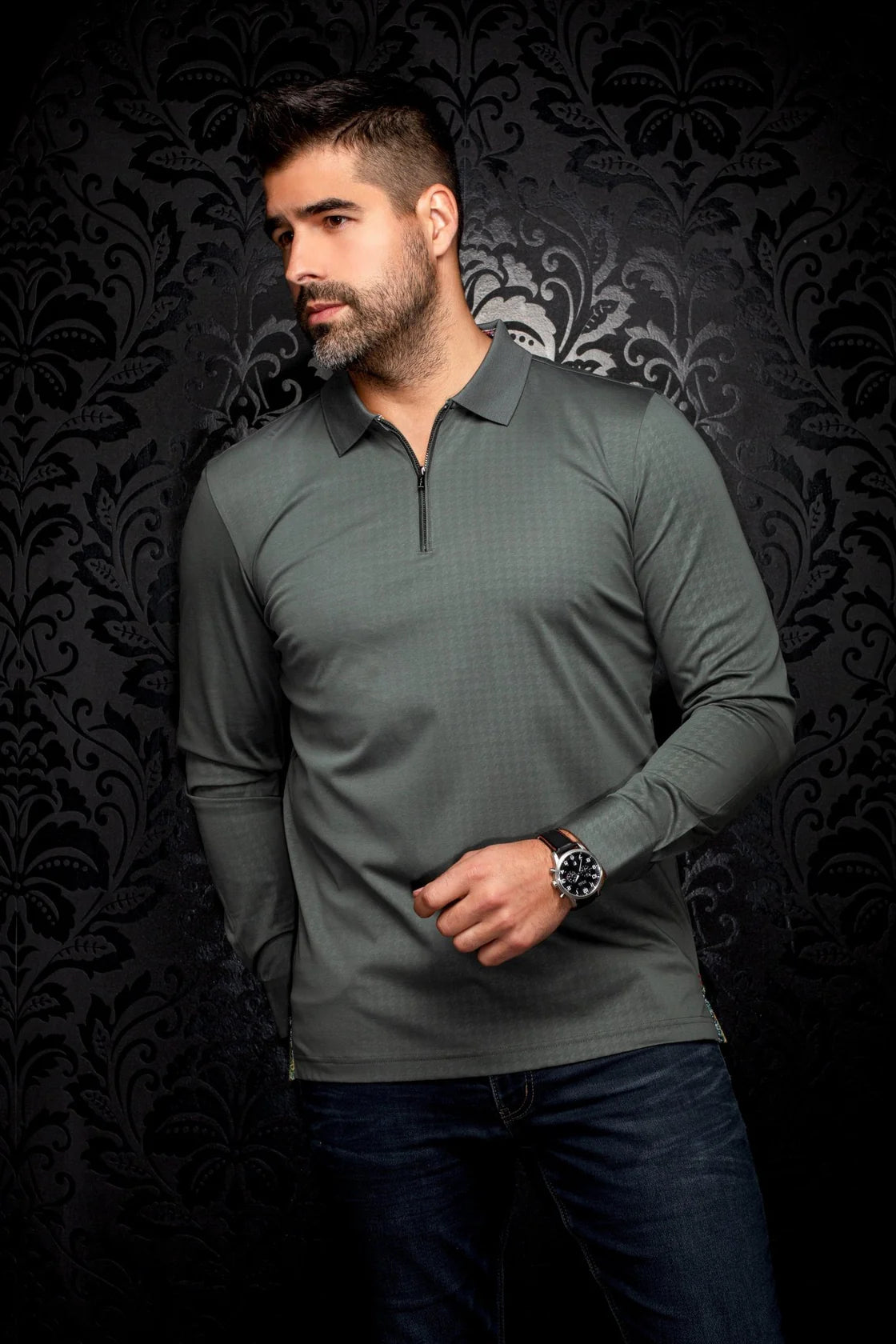 Au Noir Zip Neck Polo Shirt
