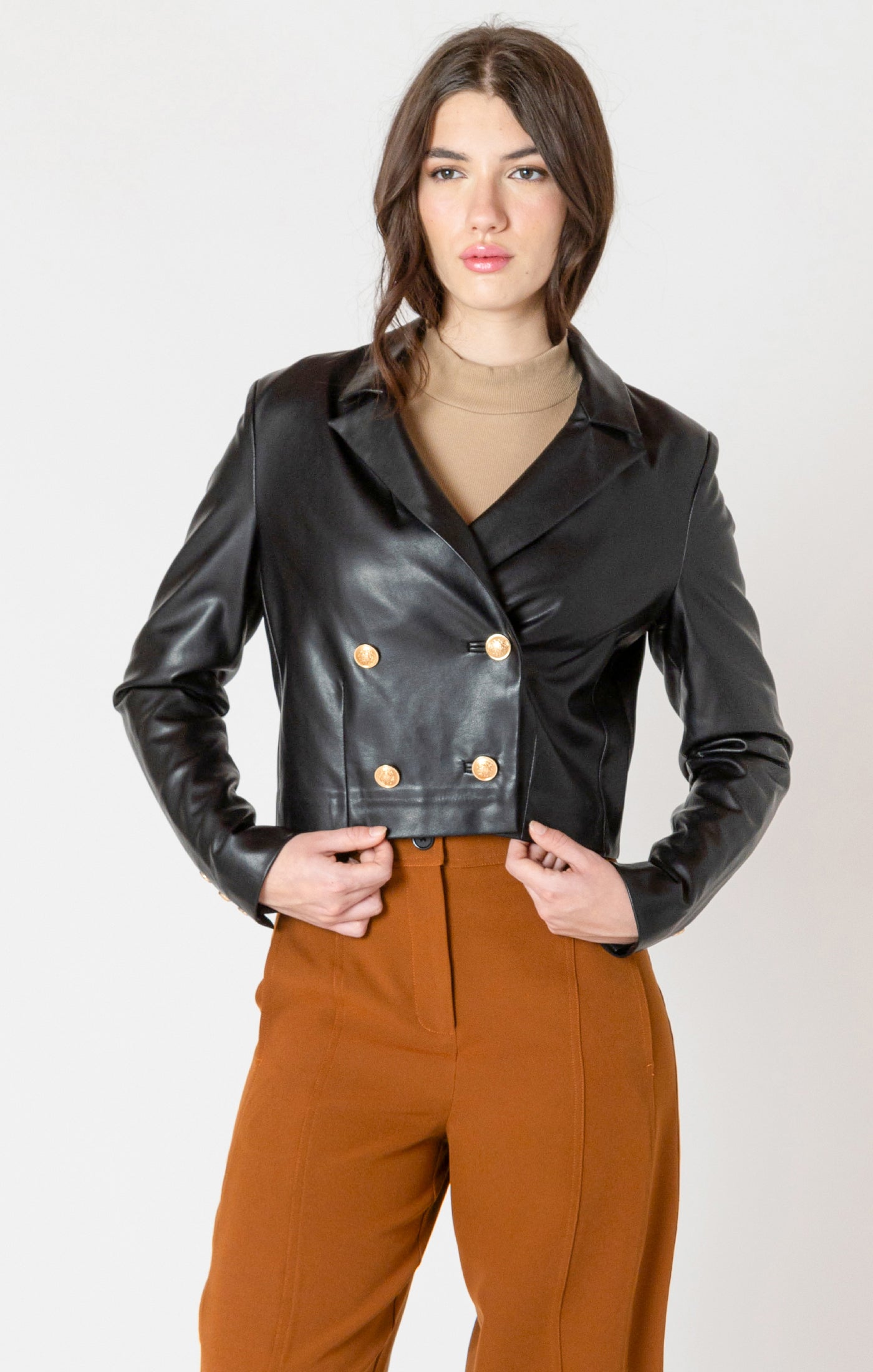 Black Tape Faux Leather Cropped Jacket