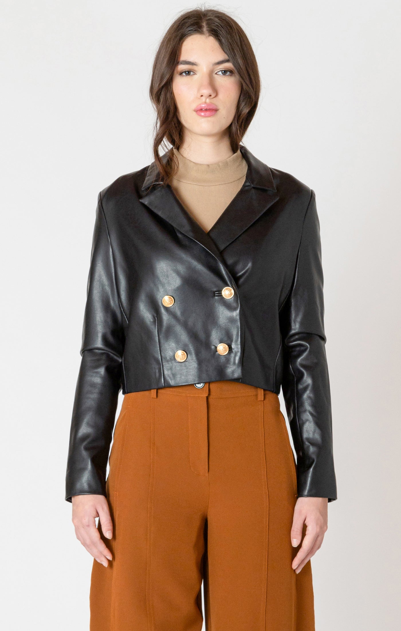 Black Tape Faux Leather Cropped Jacket