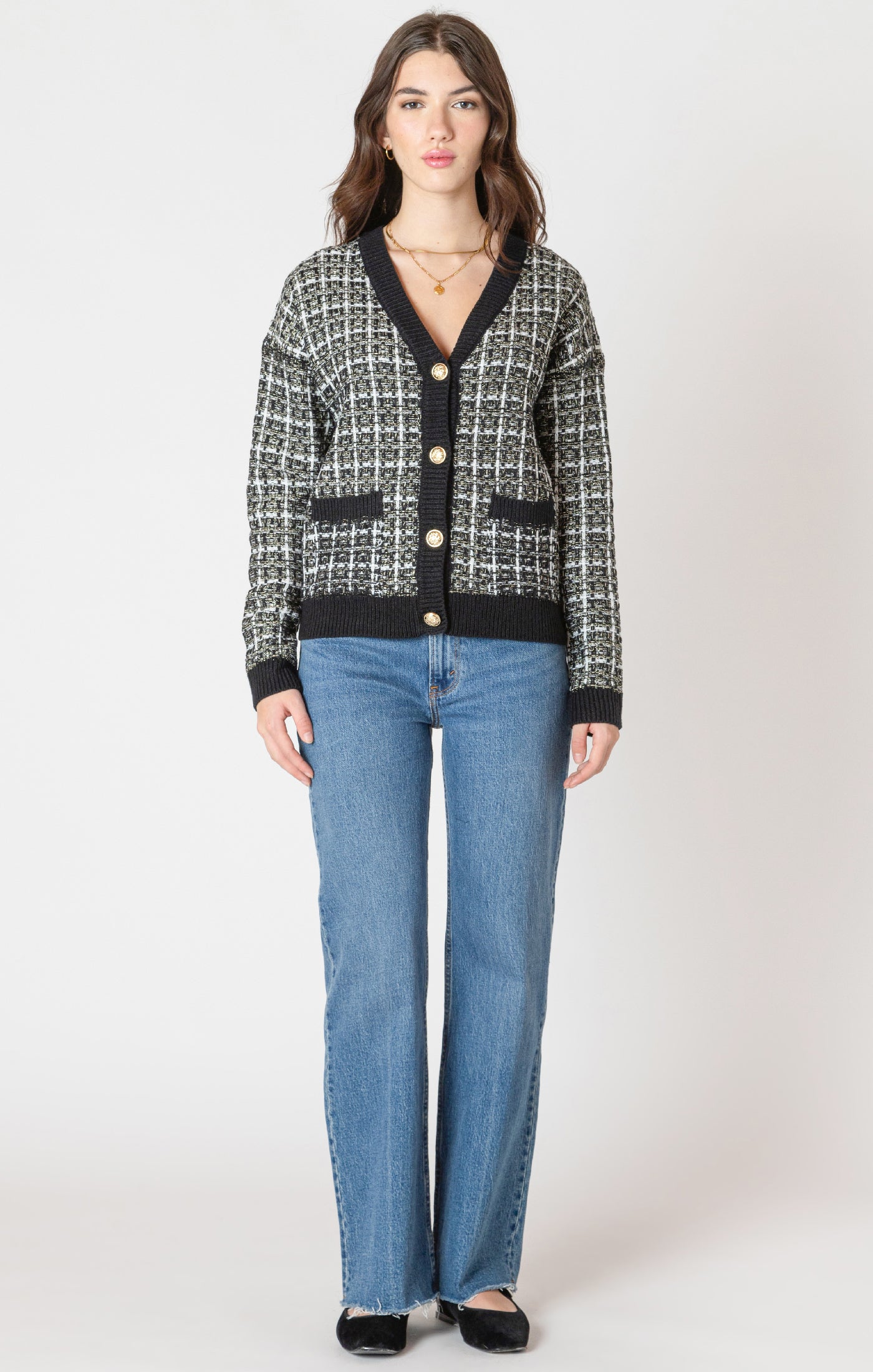 Black Tape Tweed Textured Cardigan