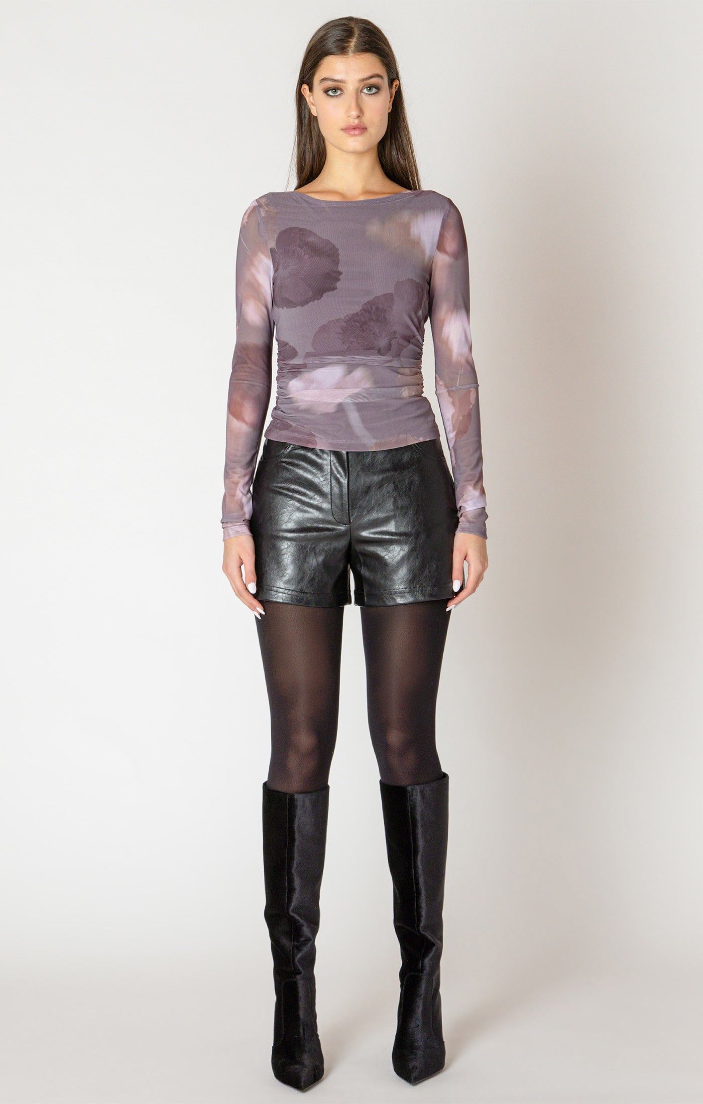 Black Tape Mesh Floral Print Top