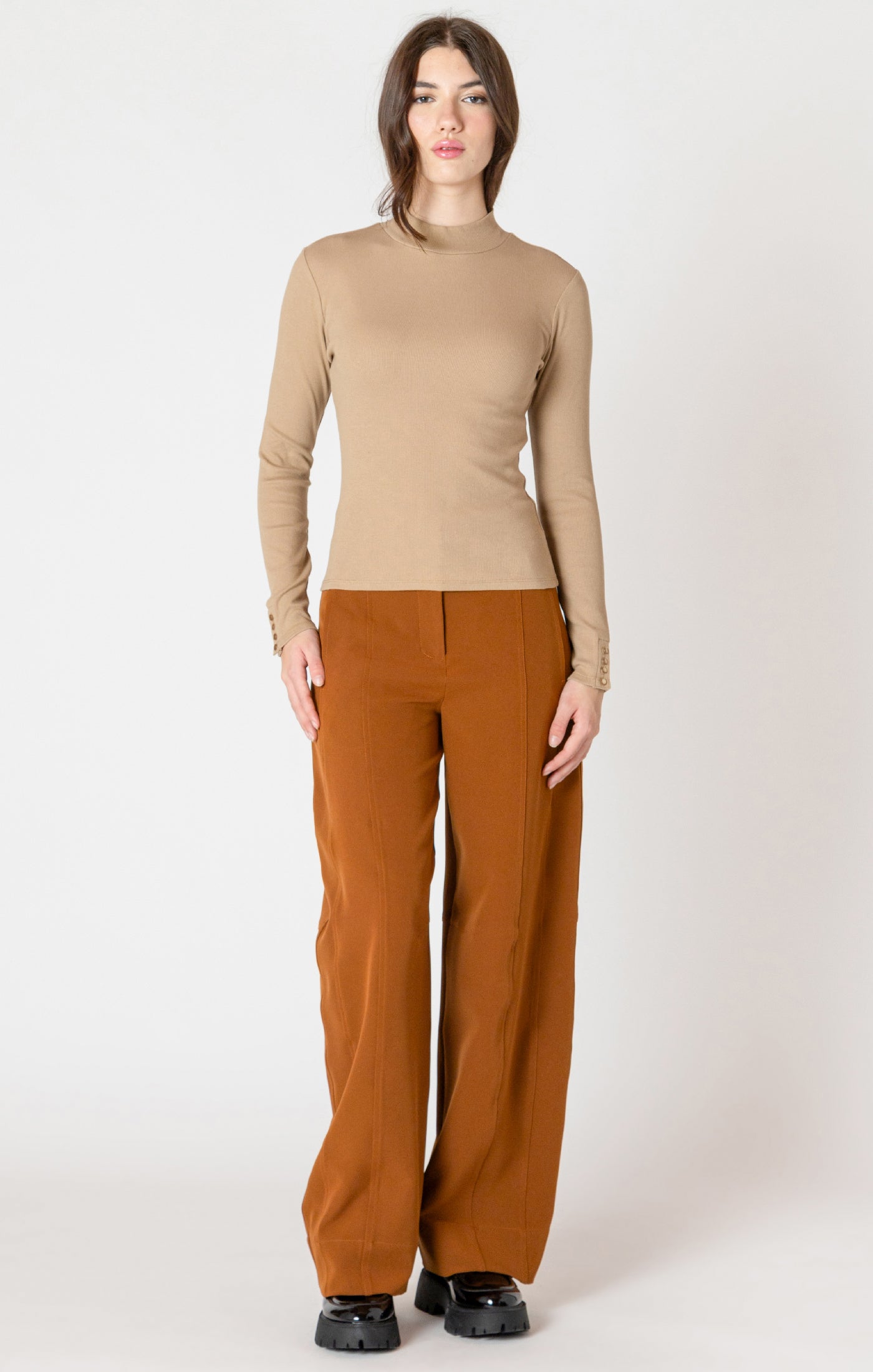 Black Tape Mock Neck Rib Knit Top